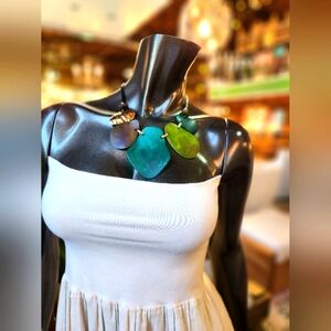 Green, Olive and Goldtone Statement Necklace with Earrings Set